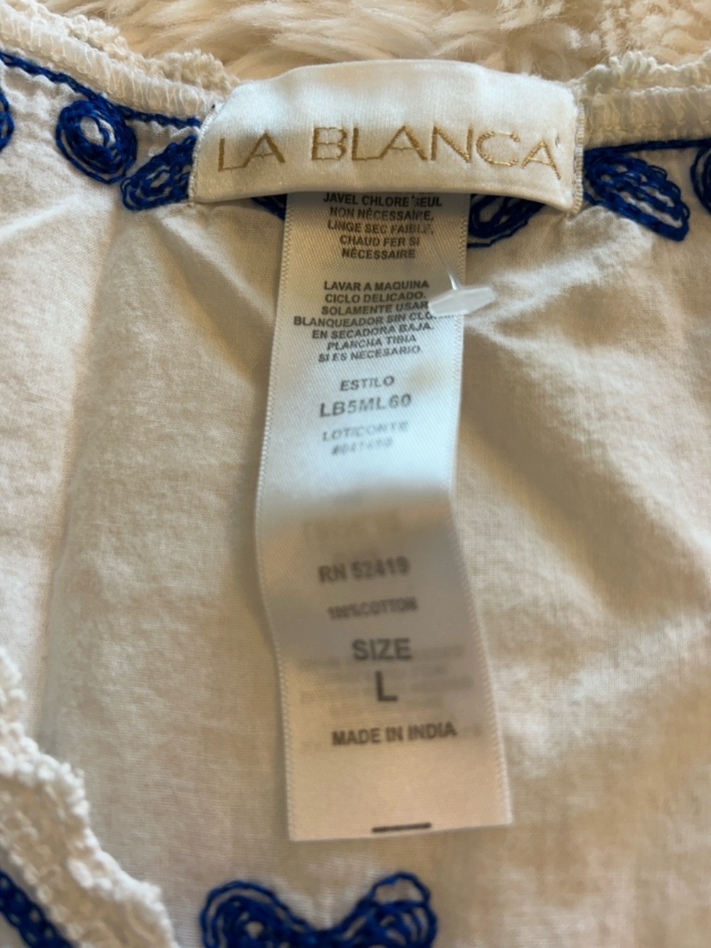 La Blanca White Swim Coverup with Blue Embroidery L - Picture 3 of 11